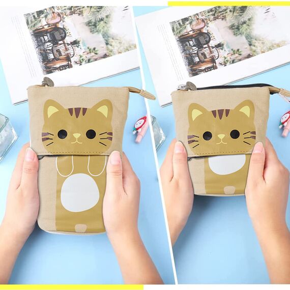 YeahBoom Federmäppchen Reißverschluss,2-in-1 Schlampermäppchen und Stifteköcher,Federmäppchen Mädchen,Ständer Bleistifthalter,Teleskopisch Mäppchen,Stifteköcher für Teenager Schülerin