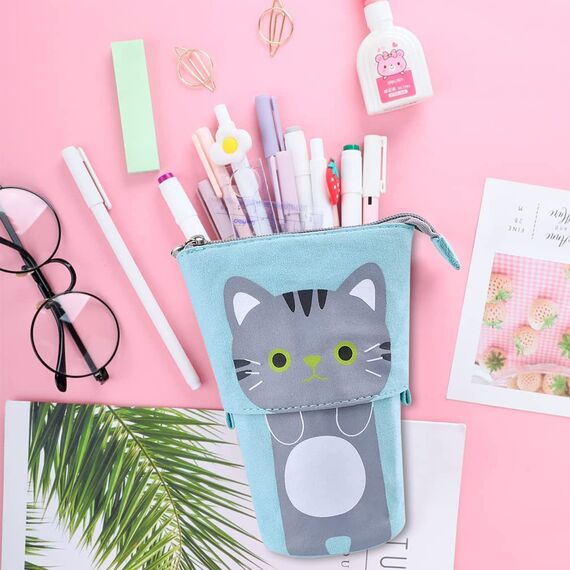 YeahBoom Federmäppchen Reißverschluss,2-in-1 Schlampermäppchen und Stifteköcher,Federmäppchen Mädchen,Ständer Bleistifthalter,Teleskopisch Mäppchen,Stifteköcher für Teenager Schülerin