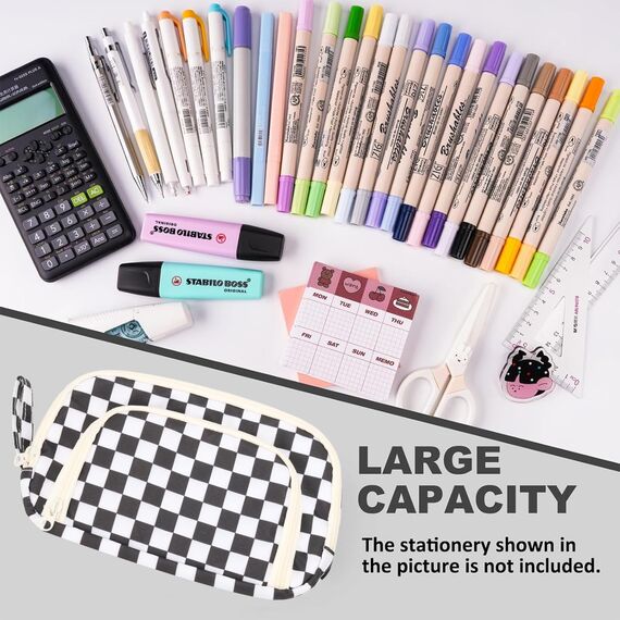 Mailain Federmappe Mäppchen mit 3 Fächer Federtasche große Kapazität Federmäppchen Mädchen Junge Teenager Erwachsene Pencil Case Schlamppermäppchen Etui Stifte für Schule Büro (Gitter)