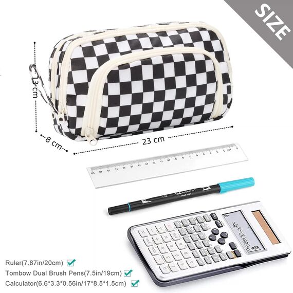 Mailain Federmappe Mäppchen mit 3 Fächer Federtasche große Kapazität Federmäppchen Mädchen Junge Teenager Erwachsene Pencil Case Schlamppermäppchen Etui Stifte für Schule Büro (Gitter)