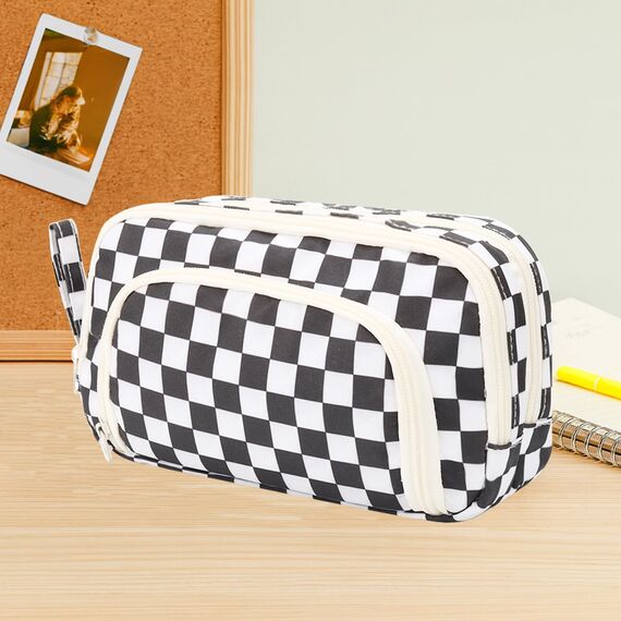 Mailain Federmappe Mäppchen mit 3 Fächer Federtasche große Kapazität Federmäppchen Mädchen Junge Teenager Erwachsene Pencil Case Schlamppermäppchen Etui Stifte für Schule Büro (Gitter)