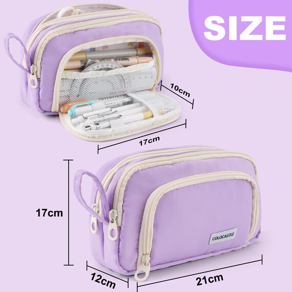 COLOCASTLE Federmäppchen Mäppchen mit 3 Fächer Federtasche große Kapazität Federmappe Mädchen Junge Teenager Erwachsene Schlamppermäppchen Pencil Case mit Tragegriff für Schule Büro