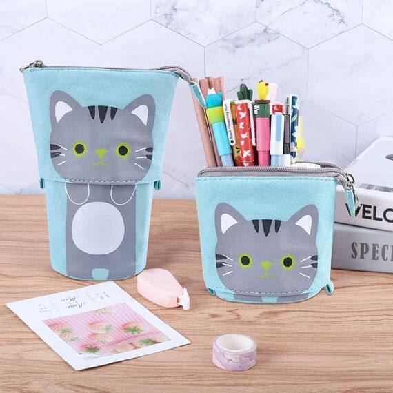 YeahBoom Federmäppchen Reißverschluss,2-in-1 Schlampermäppchen und Stifteköcher,Federmäppchen Mädchen,Ständer Bleistifthalter,Teleskopisch Mäppchen,Stifteköcher für Teenager Schülerin