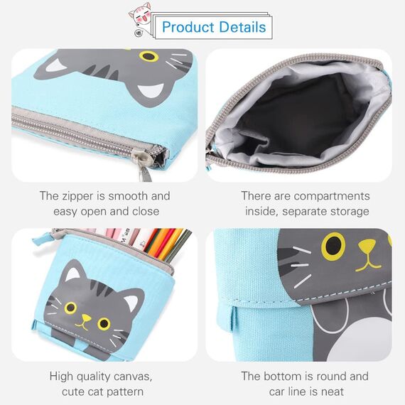 YeahBoom Federmäppchen Reißverschluss,2-in-1 Schlampermäppchen und Stifteköcher,Federmäppchen Mädchen,Ständer Bleistifthalter,Teleskopisch Mäppchen,Stifteköcher für Teenager Schülerin