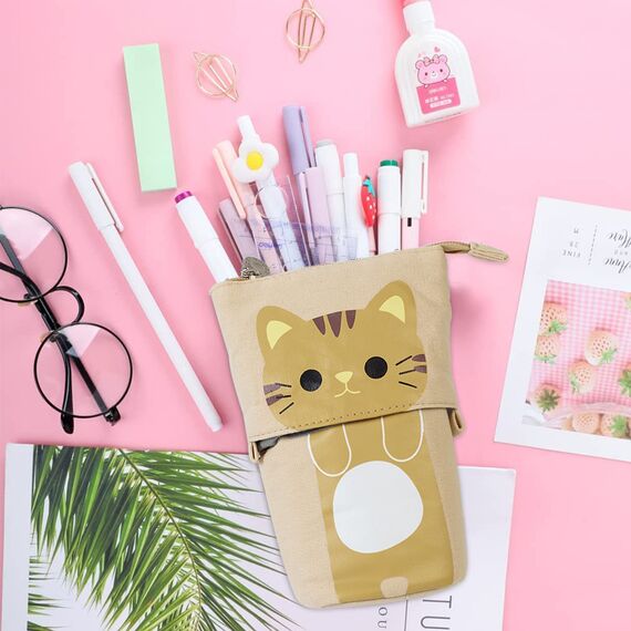 YeahBoom Federmäppchen Reißverschluss,2-in-1 Schlampermäppchen und Stifteköcher,Federmäppchen Mädchen,Ständer Bleistifthalter,Teleskopisch Mäppchen,Stifteköcher für Teenager Schülerin