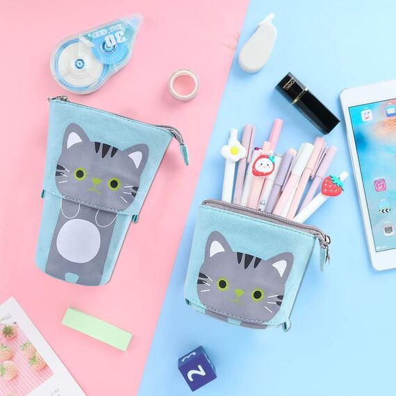 YeahBoom Federmäppchen Reißverschluss,2-in-1 Schlampermäppchen und Stifteköcher,Federmäppchen Mädchen,Ständer Bleistifthalter,Teleskopisch Mäppchen,Stifteköcher für Teenager Schülerin