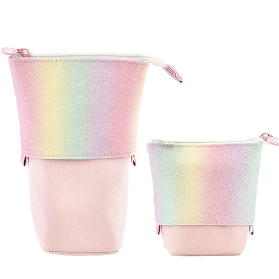 YeahBoom Federmäppchen Reißverschluss,2-in-1 Schlampermäppchen und Stifteköcher,Federmäppchen Mädchen,Ständer Bleistifthalter,Teleskopisch Mäppchen,Stifteköcher für Teenager Schülerin