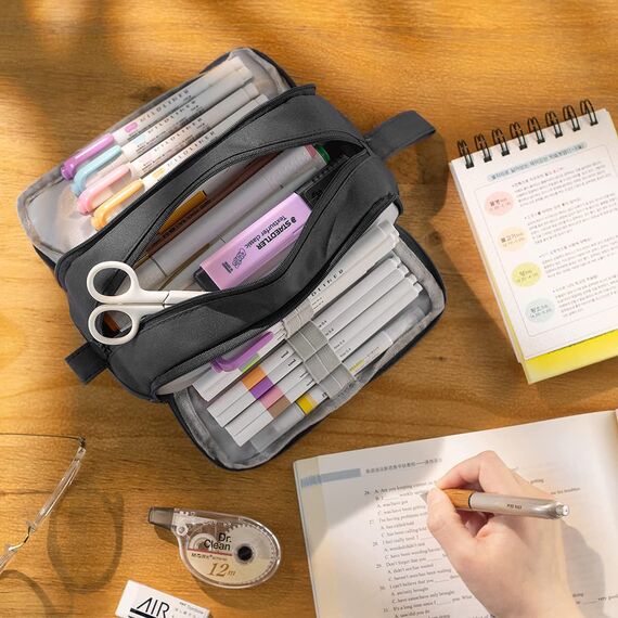 Mailain Federmäppchen Mäppchen für Jungen Mädchen Teenager, Groß Federtasche Federmappe Erwachsene Etui Schule 4 Fächer Pencil Cases (Schwarz)