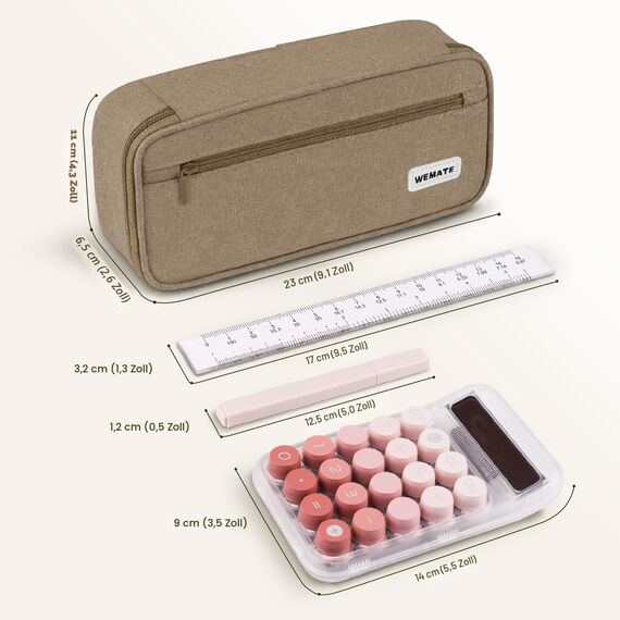 WEMATE Großes Federmäppchen, großes Fassungsvermögen, Federmäppchen, Schreibwaren, Stifttasche, Aufbewahrung, hohe Kapazität, Beutel, Organizer, Marker, Stifteetui für Damen und Herren, Braun