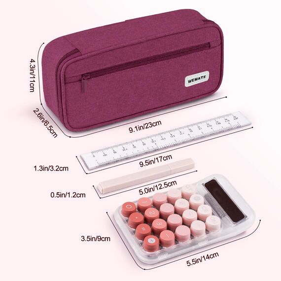 WEMATE Großes Federmäppchen, großes Fassungsvermögen, Federmäppchen, Schreibwaren, Stifttasche, Aufbewahrung, hohe Kapazität, Beutel, Organizer, Marker, Stifteetui für Damen und Herren, Lila Rot