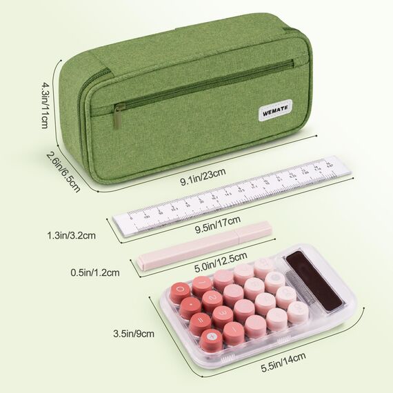 WEMATE Großes Federmäppchen, großes Fassungsvermögen, Federmäppchen, Schreibwaren, Stifttasche, Aufbewahrung, hohe Kapazität, Beutel, Organizer, Marker, Stifteetui für Damen und Herren, Grün