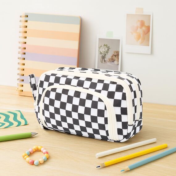 Mailain Federmappe Mäppchen mit 3 Fächer Federtasche große Kapazität Federmäppchen Mädchen Junge Teenager Erwachsene Pencil Case Schlamppermäppchen Etui Stifte für Schule Büro (Gitter)