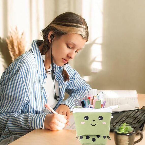 YeahBoom Federmäppchen Reißverschluss,2-in-1 Schlampermäppchen und Stifteköcher,Federmäppchen Mädchen,Ständer Bleistifthalter,Teleskopisch Mäppchen,Stifteköcher für Teenager Schülerin