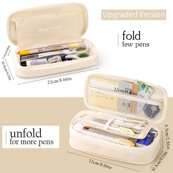 EASTHILL Federmäppchen mit großem Fassungsvermögen, Schreibwaren-Stifttasche für Teenager-Cremefarben