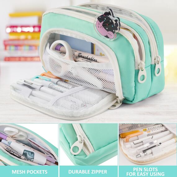 COLOCASTLE Federmäppchen Mäppchen mit 3 Fächer Federtasche große Kapazität Federmappe Mädchen Junge Teenager Erwachsene Schlamppermäppchen Pencil Case mit Tragegriff für Schule Büro