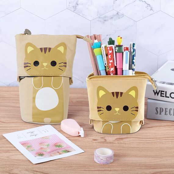 YeahBoom Federmäppchen Reißverschluss,2-in-1 Schlampermäppchen und Stifteköcher,Federmäppchen Mädchen,Ständer Bleistifthalter,Teleskopisch Mäppchen,Stifteköcher für Teenager Schülerin