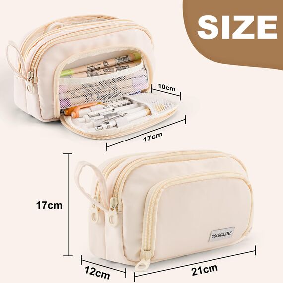 COLOCASTLE Federmäppchen Mäppchen mit 3 Fächer Federtasche große Kapazität Federmappe Mädchen Junge Teenager Erwachsene Schlamppermäppchen Pencil Case mit Tragegriff für Schule Büro