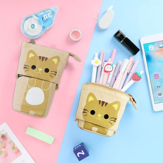 YeahBoom Federmäppchen Reißverschluss,2-in-1 Schlampermäppchen und Stifteköcher,Federmäppchen Mädchen,Ständer Bleistifthalter,Teleskopisch Mäppchen,Stifteköcher für Teenager Schülerin