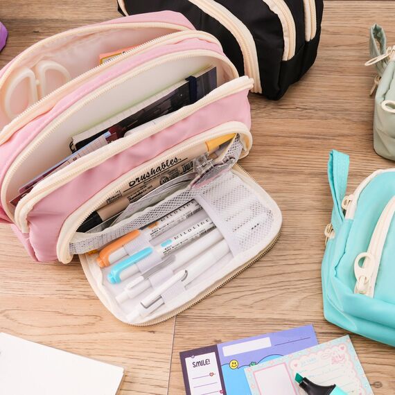 COLOCASTLE Federmäppchen Mäppchen mit 3 Fächer Federtasche große Kapazität Federmappe Mädchen Junge Teenager Erwachsene Schlamppermäppchen Pencil Case mit Tragegriff für Schule Büro