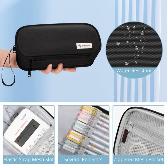 FINPAC Federmäppchen Federtasche - Große Kapazität Mäppchen mit 3 Fächer Stiftetasche Schlamperbox Bleistifttasche Schulmäppchen für Schule & Büro, (Schwarz)