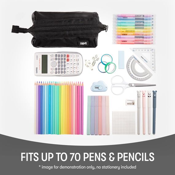 ZIPIT Mesh Federmäppchen | Großes Mäppchen für Schule und Büro | Etui, Kosmetiktasche mit breite Öffnung | Federmappe Schwarz