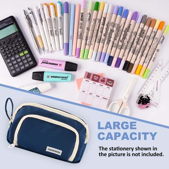 COLOCASTLE Federmäppchen Mäppchen mit 3 Fächer Federtasche große Kapazität Federmappe Mädchen Junge Teenager Erwachsene Schlamppermäppchen Pencil Case mit Tragegriff für Schule Büro