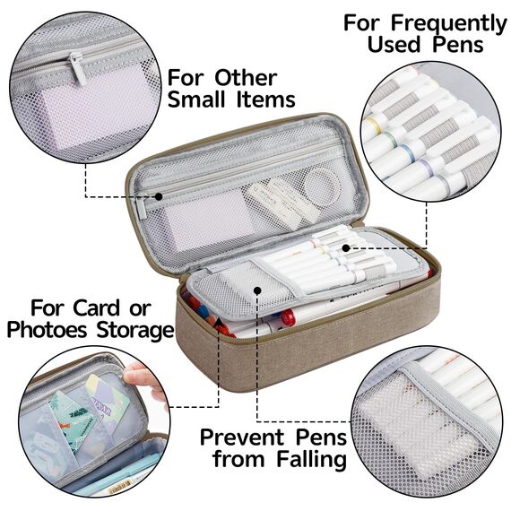 WEMATE Großes Federmäppchen, großes Fassungsvermögen, Federmäppchen, Schreibwaren, Stifttasche, Aufbewahrung, hohe Kapazität, Beutel, Organizer, Marker, Stifteetui für Damen und Herren, Braun