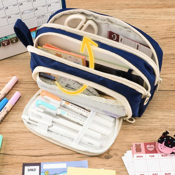 COLOCASTLE Federmäppchen Mäppchen mit 3 Fächer Federtasche große Kapazität Federmappe Mädchen Junge Teenager Erwachsene Schlamppermäppchen Pencil Case mit Tragegriff für Schule Büro