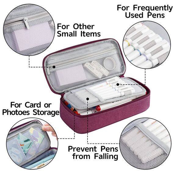 WEMATE Großes Federmäppchen, großes Fassungsvermögen, Federmäppchen, Schreibwaren, Stifttasche, Aufbewahrung, hohe Kapazität, Beutel, Organizer, Marker, Stifteetui für Damen und Herren, Lila Rot
