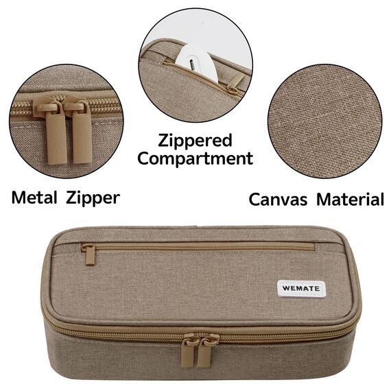 WEMATE Großes Federmäppchen, großes Fassungsvermögen, Federmäppchen, Schreibwaren, Stifttasche, Aufbewahrung, hohe Kapazität, Beutel, Organizer, Marker, Stifteetui für Damen und Herren, Braun
