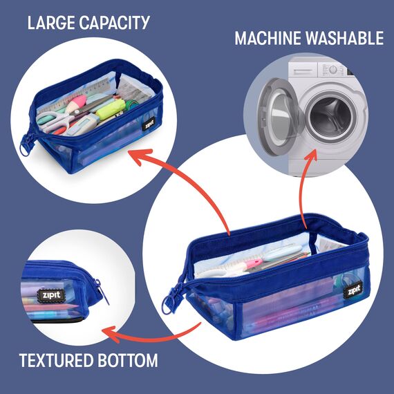 ZIPIT Mesh Federmäppchen, Großes Mäppchen für Schule und Büro, Etui mit breiter Öffnung, Federmappe Blau