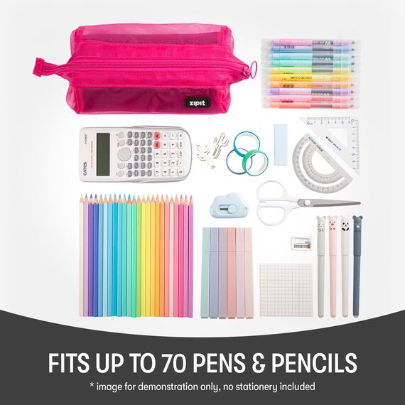 ZIPIT Mesh Federmäppchen für Mädchen | Großes Mäppchen für Schule und Büro | Etui, Kosmetiktasche mit breite Öffnung | Federmappe Rosa