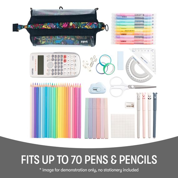 ZIPIT Transparentes Federmäppchen, Großes Mäppchen für Schule und Büro, Etui mit breiter Öffnung, Blaugrün