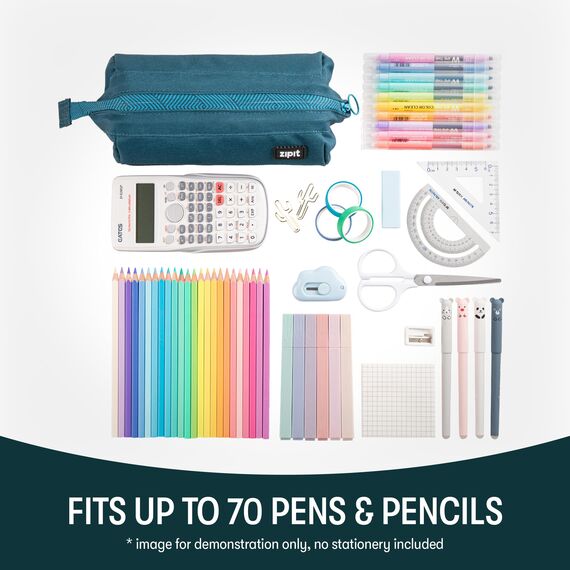 ZIPIT Lenny Federmäppchen, Großes Mäppchen für Schule und Büro, Etui mit breiter Öffnung, Federmappe Blaugrün