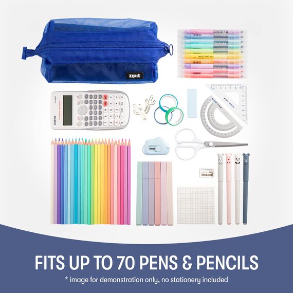 ZIPIT Mesh Federmäppchen, Großes Mäppchen für Schule und Büro, Etui mit breiter Öffnung, Federmappe Blau