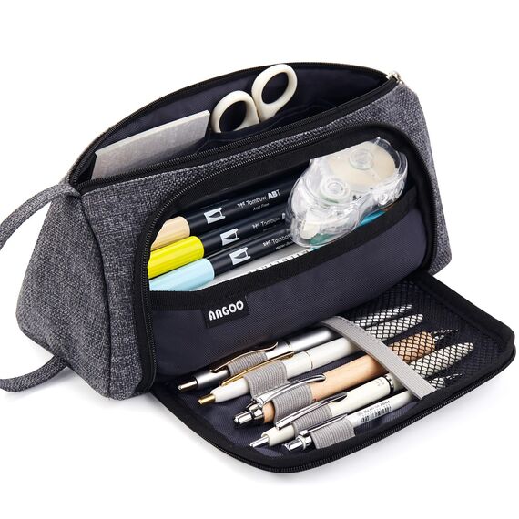 EASTHILL Federmäppchen mit grossem Mäppchen groß Stiftebeutel Aufbewahrungstasche für Schulbüro Organisatorin Studentin Teenager Mädchen Jungs Frauen Erwachsenengeschenk-Dunkelgrau