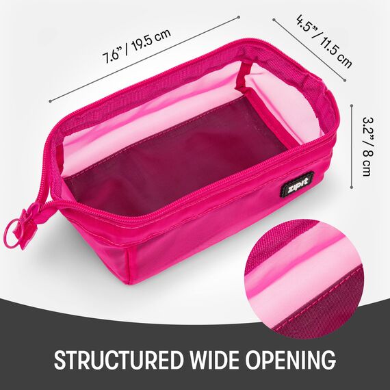 ZIPIT Mesh Federmäppchen für Mädchen | Großes Mäppchen für Schule und Büro | Etui, Kosmetiktasche mit breite Öffnung | Federmappe Rosa