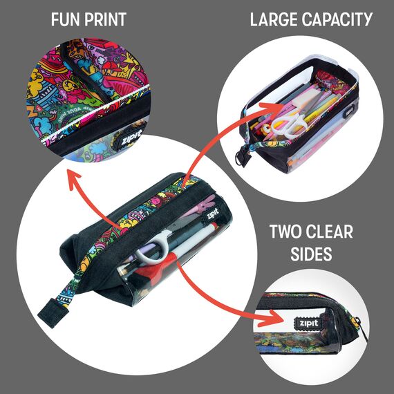 ZIPIT Transparentes Federmäppchen, Großes Mäppchen für Schule und Büro, Etui mit breiter Öffnung, Blaugrün