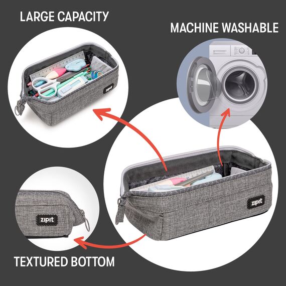 ZIPIT Lenny Federmäppchen, Großes Mäppchen für Schule und Büro, Etui mit breiter Öffnung, Federmappe Grau