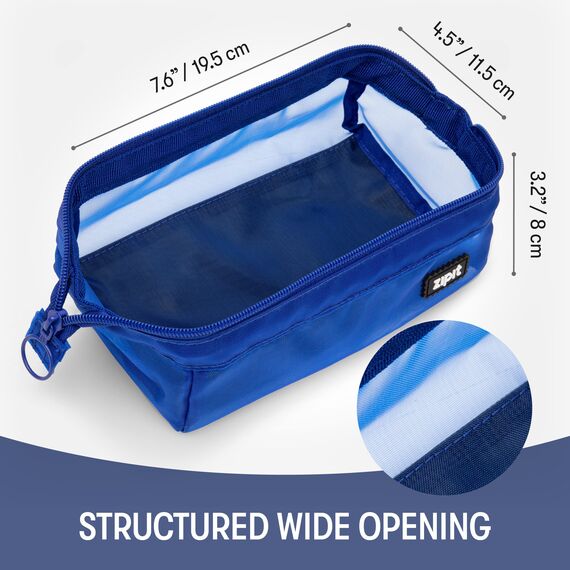 ZIPIT Mesh Federmäppchen, Großes Mäppchen für Schule und Büro, Etui mit breiter Öffnung, Federmappe Blau