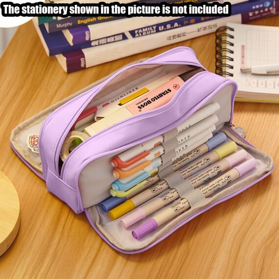 X SIM FITNESSX Federmäppchen Federtaschen Teenager Mädchen Mäppchen Etui Stifte 3 Fach, Große Kapazität Pencil Case für Schule & Büro (Purple)