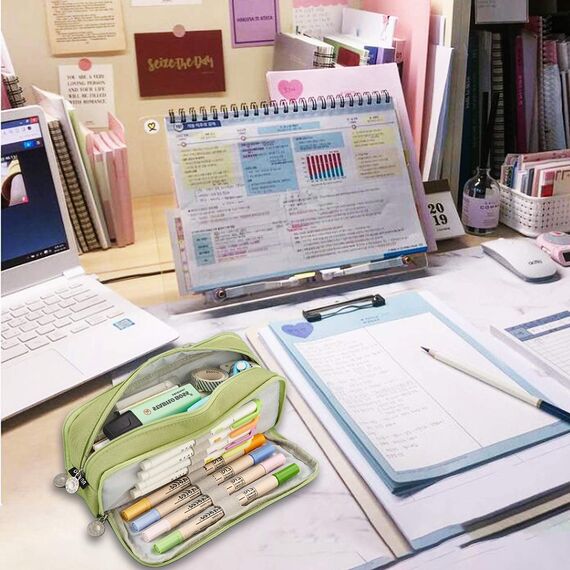 X SIM FITNESSX Federmäppchen Federtaschen Teenager Mädchen Mäppchen Etui Stifte 3 Fach, Große Kapazität Pencil Case für Schule & Büro (Helle Grün)