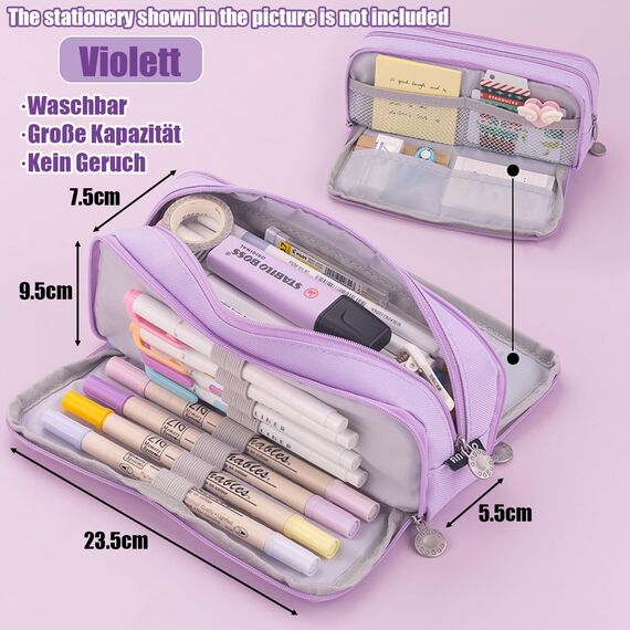 X SIM FITNESSX Federmäppchen Federtaschen Teenager Mädchen Mäppchen Etui Stifte 3 Fach, Große Kapazität Pencil Case für Schule & Büro (Purple)