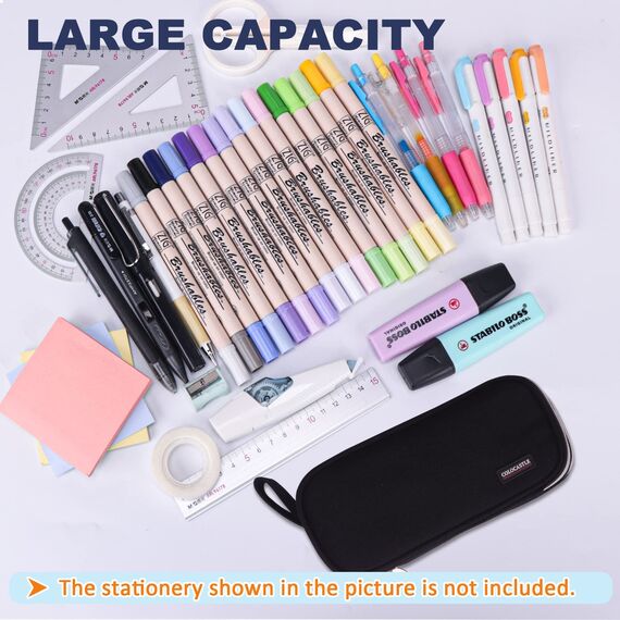 COLOCASTLE Federmäppchen Mäppchen Federmappe groß mit 3 Fächern Federtasche Mädchen Jungen Teenager Pencil Case Schlamppermäppchen für Schule Büro (Schwarz)