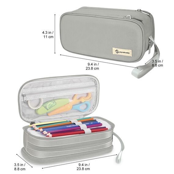 FINPAC Federmäppchen Federtasche - Große Kapazität Mäppchen mit 3 Fächer Stiftetasche Schlamperbox Bleistifttasche Schulmäppchen für Schule & Büro, (Hellgrau)