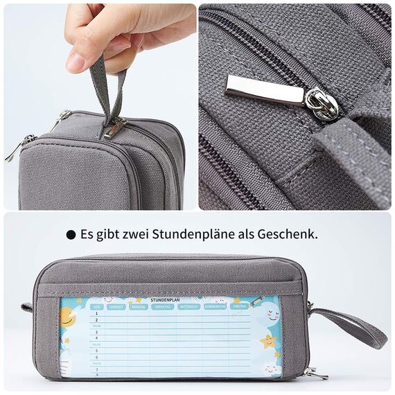 KALIDI Federmäppchen mit 3 Fächer Große Kapazität Mäppchen Federtasche Stiftetasche Pencil Case Bleistifttasche für Schule & Büro (schwarz)