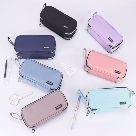 COLOCASTLE Federmäppchen Mäppchen Federmappe groß mit 3 Fächern Federtasche Mädchen Jungen Teenager Pencil Case Schlamppermäppchen für Schule Büro (Lichtblau)