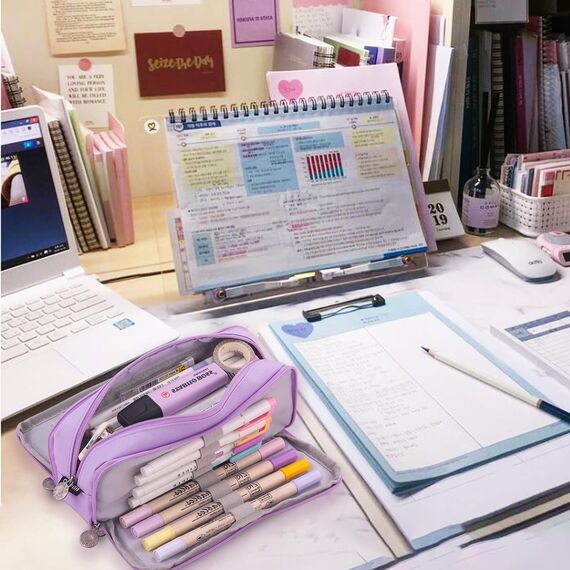 X SIM FITNESSX Federmäppchen Federtaschen Teenager Mädchen Mäppchen Etui Stifte 3 Fach, Große Kapazität Pencil Case für Schule & Büro (Purple)