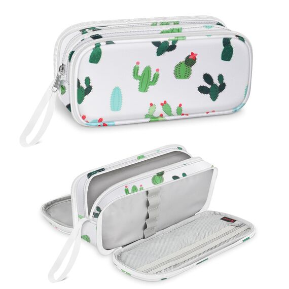 FINPAC Federmäppchen Federtasche - Große Kapazität Mäppchen mit 3 Fächer Stiftetasche Schlamperbox Bleistifttasche Schulmäppchen für Schule & Büro, (Kaktusmuster)