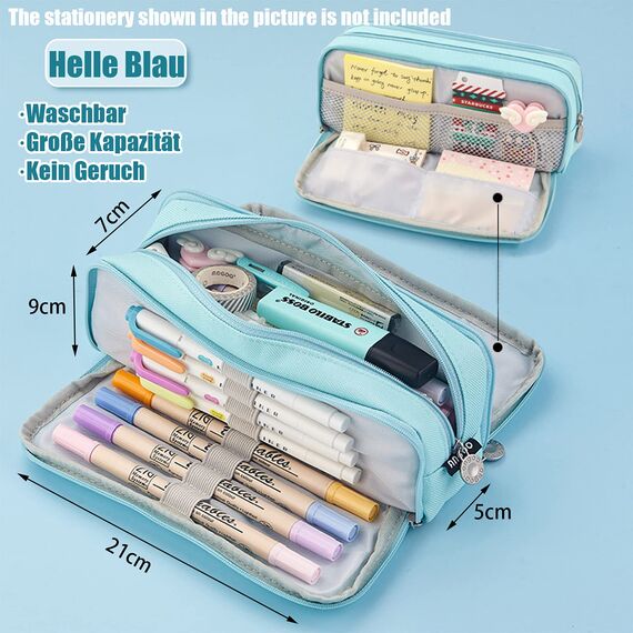 X SIM FITNESSX Federmäppchen Federtaschen Teenager Mädchen Mäppchen Etui Stifte 3 Fach, Große Kapazität Pencil Case für Schule & Büro (Helle Blau)